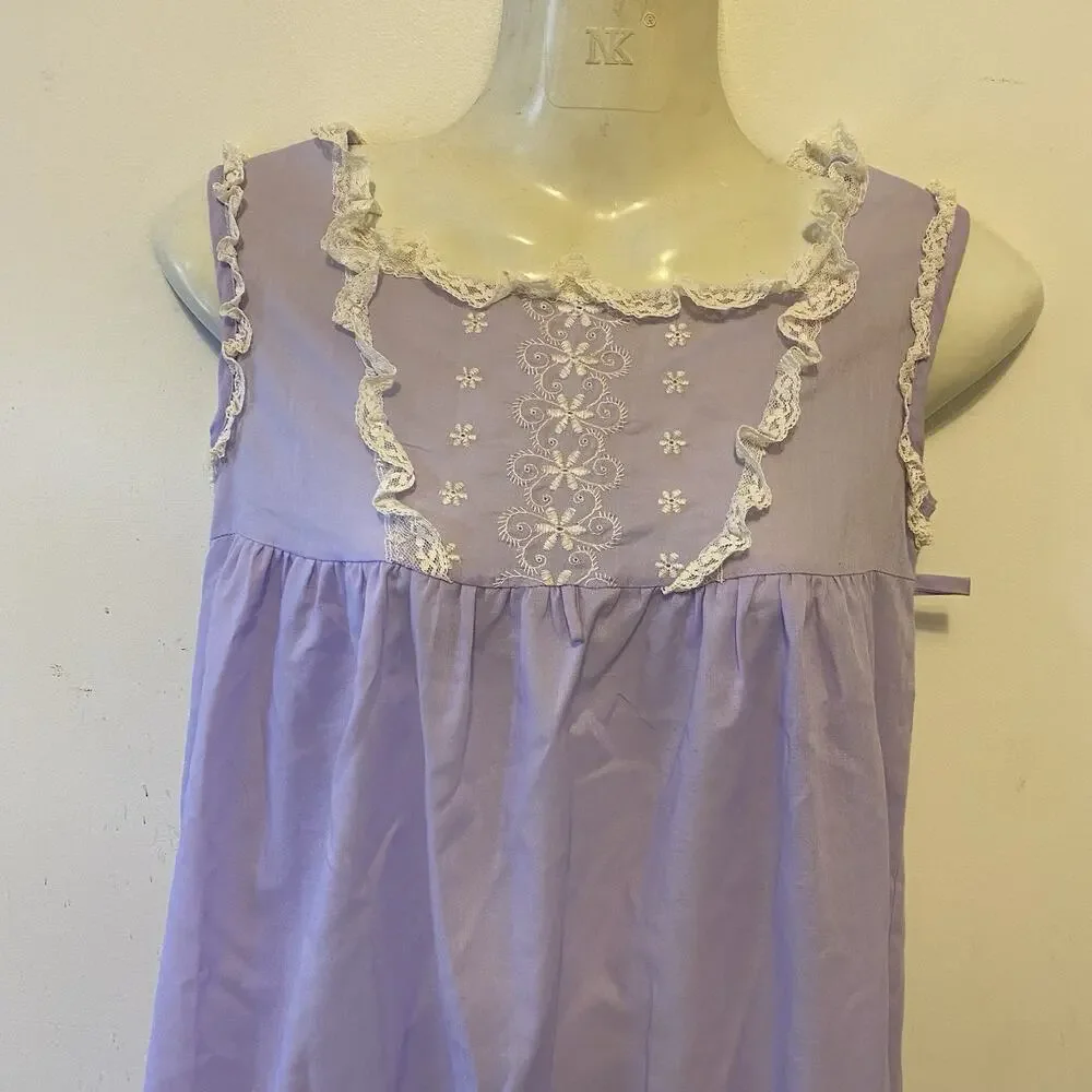 Girl's Vintage 70s USA Made Her Majesty Dress Purple LaceTrim Nightgown Size 7/8